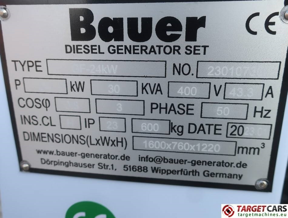 Generator electric nou Bauer GF-24KW Diesel 30KVA Generator 400/230V Unused: Foto 11