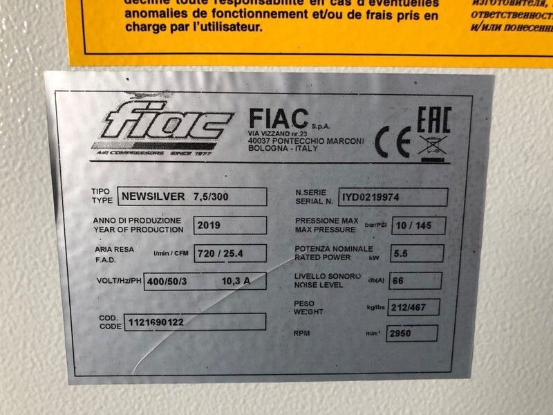 Compresor de aer nou Fiac New Silver D 7.5 / 300 Silent 5.5 kW 720 L / min 10 bar Elektrische Schroefcompressor met ketel en droger: Foto 6